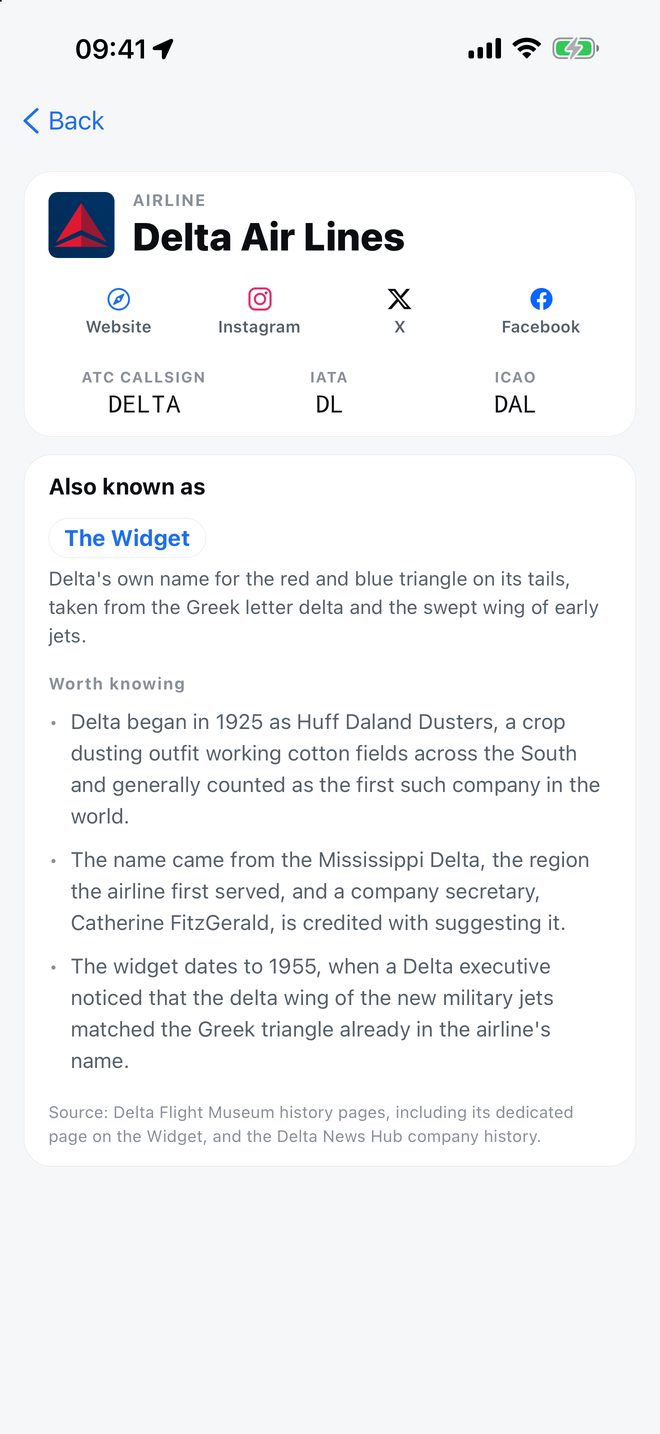 The airline page for Delta.