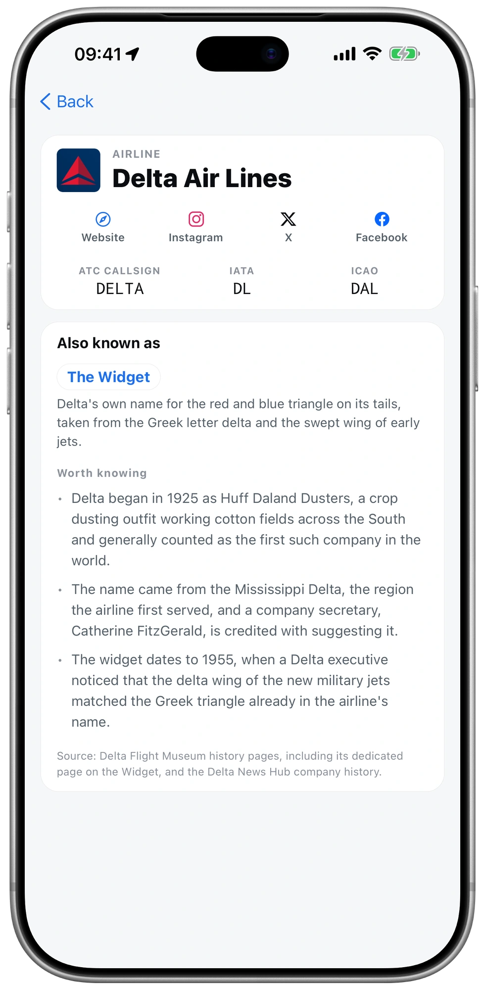 The airline page for Delta.