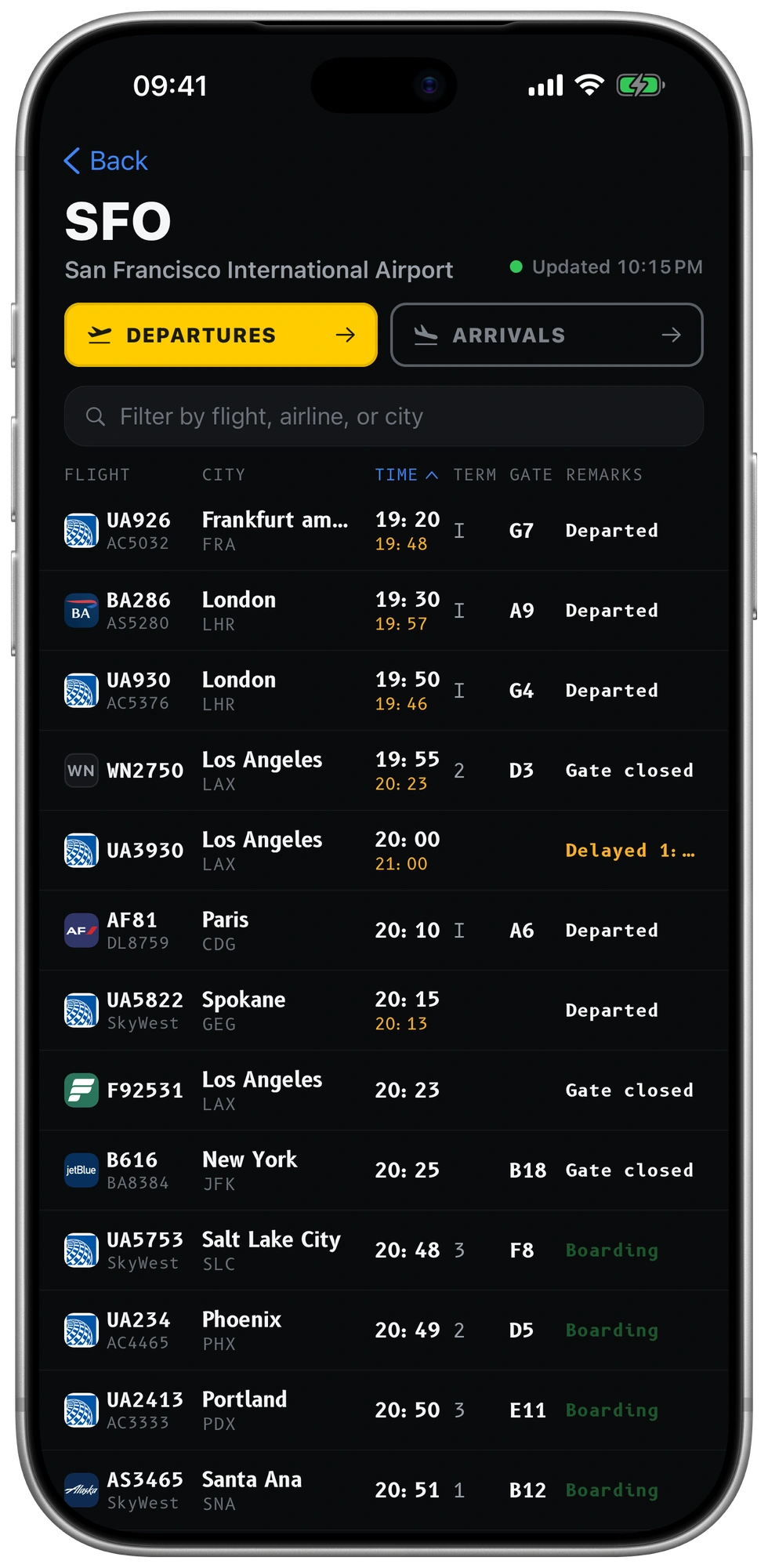 The board in the night theme.