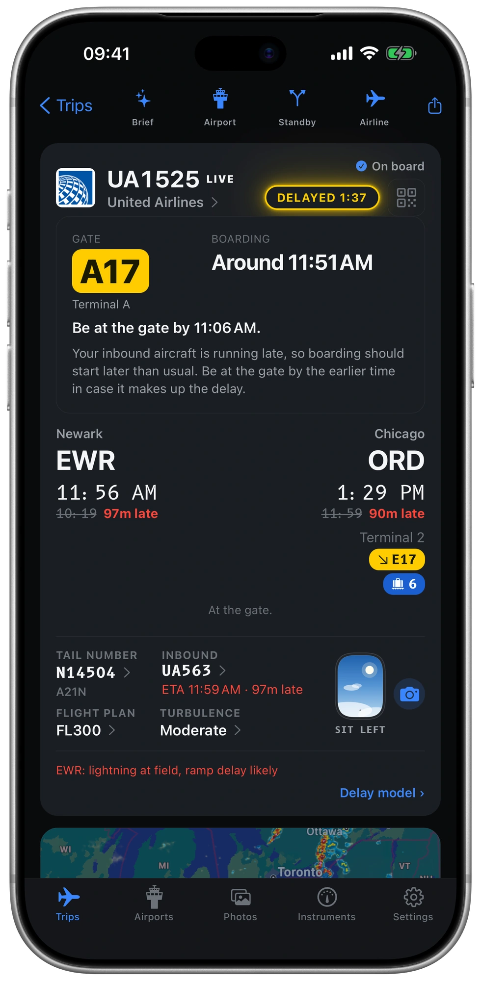 The delayed flight in the night theme.