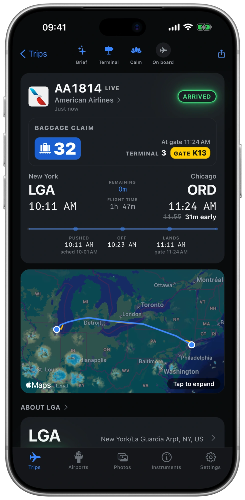 The arrived flight in the night theme.